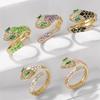 Green Snake Adjustable Open Ring with Luxury Drip Oil Design