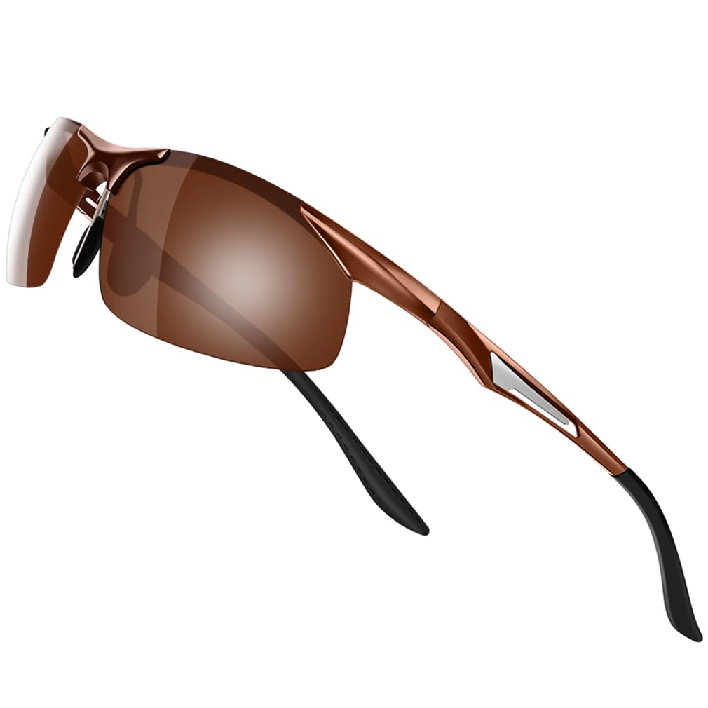 

Glazata Polarized Sports Sunglasses, UV400 Protection, for Driving, Baseball, Cycling, Motorcycles, Running, Golf, and Driving [Brown]