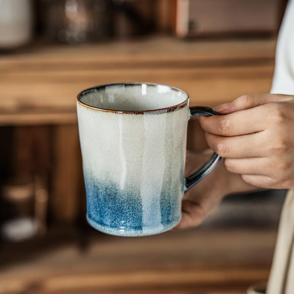Retro Kiln Blue Mug High Value Ceramic Cup Large Capacity Coffee Cup Breakfast Cup Household Water Cup