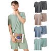 2 Stück/Set Herren Loungewear O-Ausschnitt Kurzarm-Oberteile Elastische Taille Shorts Set Sommer Eis Seide Nachtwäsche Tägliche Kleidung