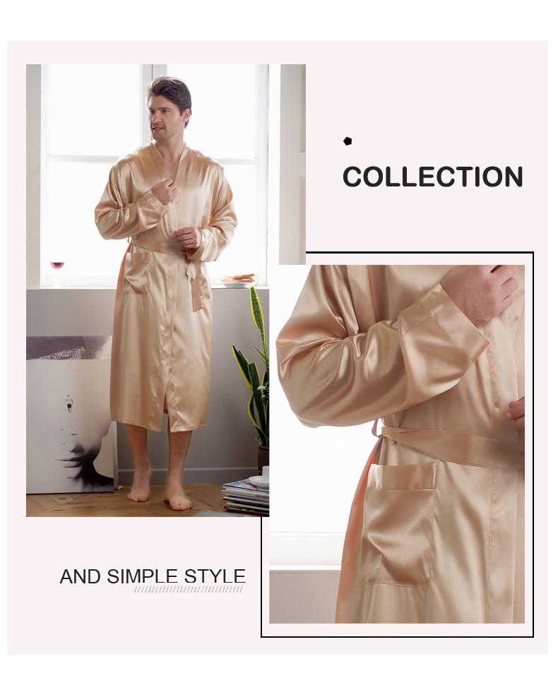 Men's Summer Lightweight European-Size Silk-Feel Mid-Length Cardigan Bathrobe Pajamas