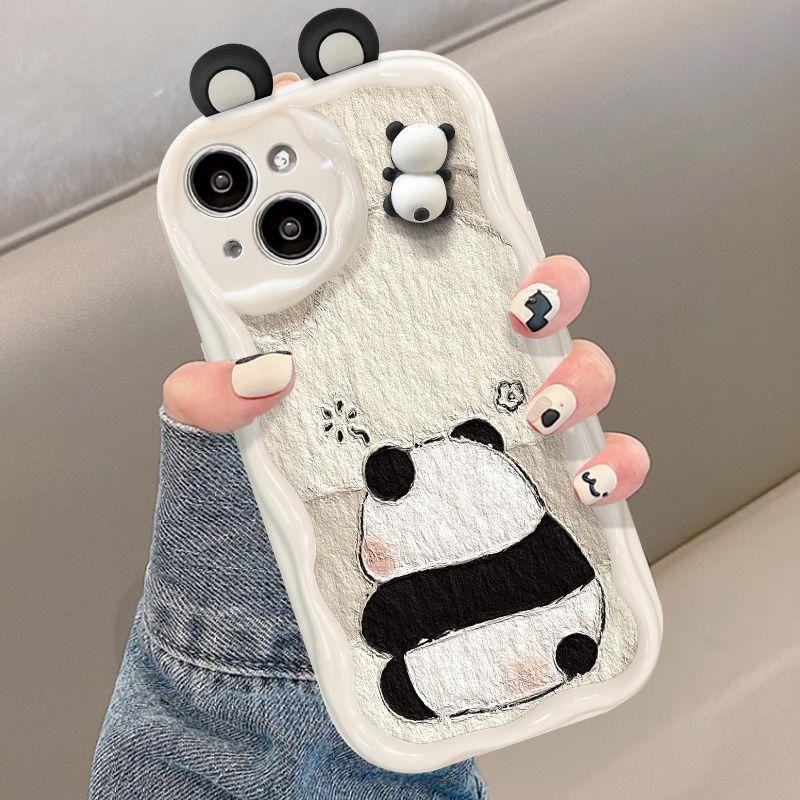 Case For Xiaomi 11 Lite 14 15 POCO X7 M6 X6 Pro X3 NFC F3 Cover Cute Bracelet Chain Cartoon 3D Panda Ears Wave Side