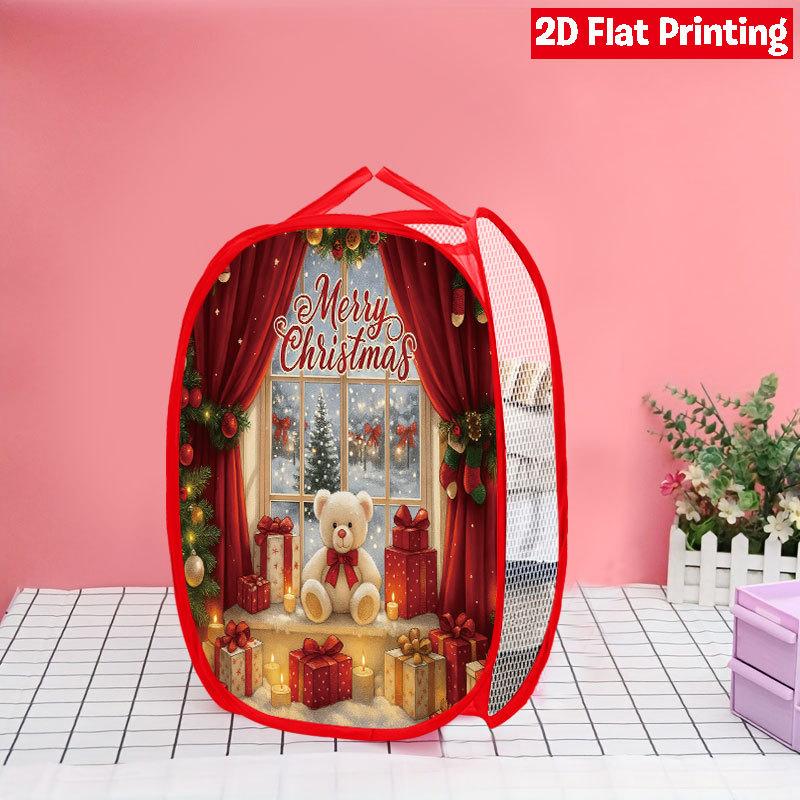 1Pcs Christmas Bathtub Santa Pop-Up Laundry Hamper Expandable Mesh Hamper Basket for Room Bedroom Bathroom Organization Contemporary Storage