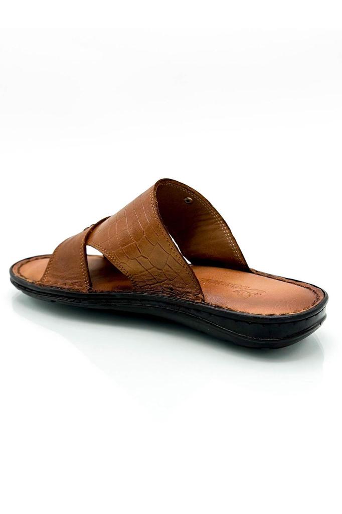 Genuine Real Leather Men's Slippers Light Slippers Leather Syringe Brown