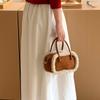 Autumn and Winter Retro Suede Bag Portable Bowling Bag Splicing Niche Lamb Wool Shoulder Messenger Bag Women