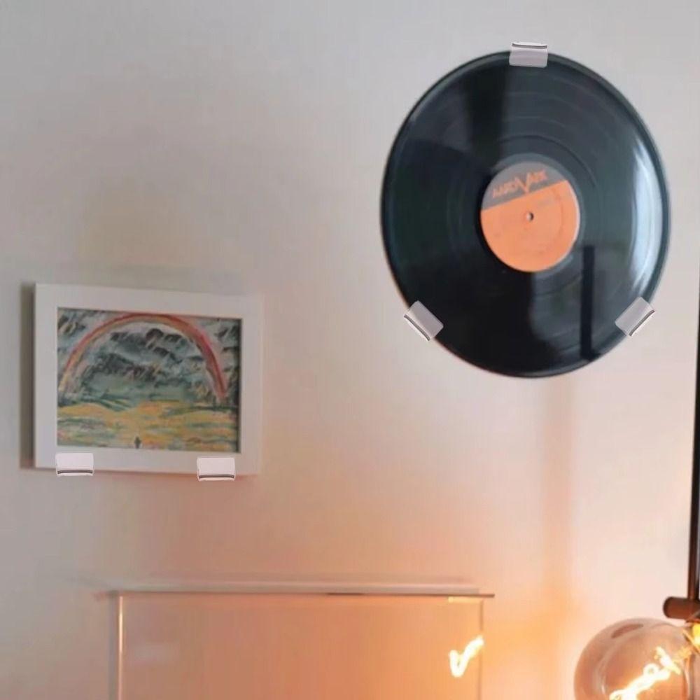 10 Stück Einfacher Acryl-Schallplattenhalter Transparente Selbstklebende Schallplatten-Display-Regal Wandmontage Dekoration Wandhaken Heim Büro