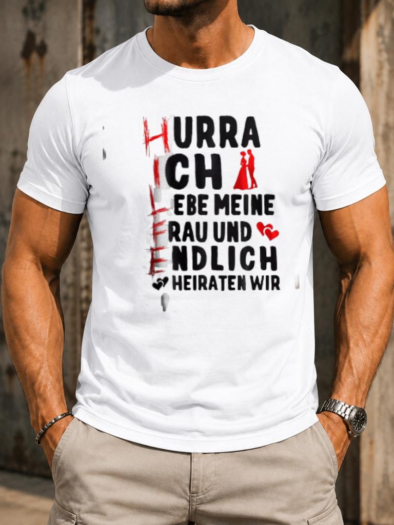 Hurra Ich Lebe Meine Frau Wedding Celebration Lettering With Red Bride Silhouette Hearts Playful Unisex All Tshirt
