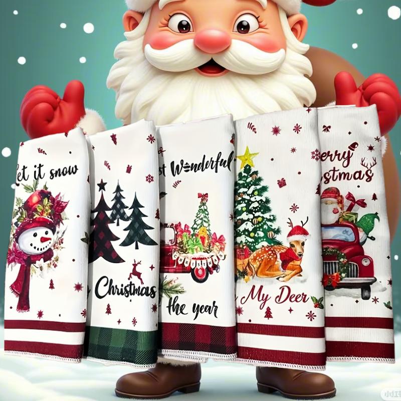 3/5 Pack of Towels with Random Designs, Rich Patterns, Kitchen Microfiber Towels, Christmas Dish Towels, Gift Decoration, Holiday Towels,
