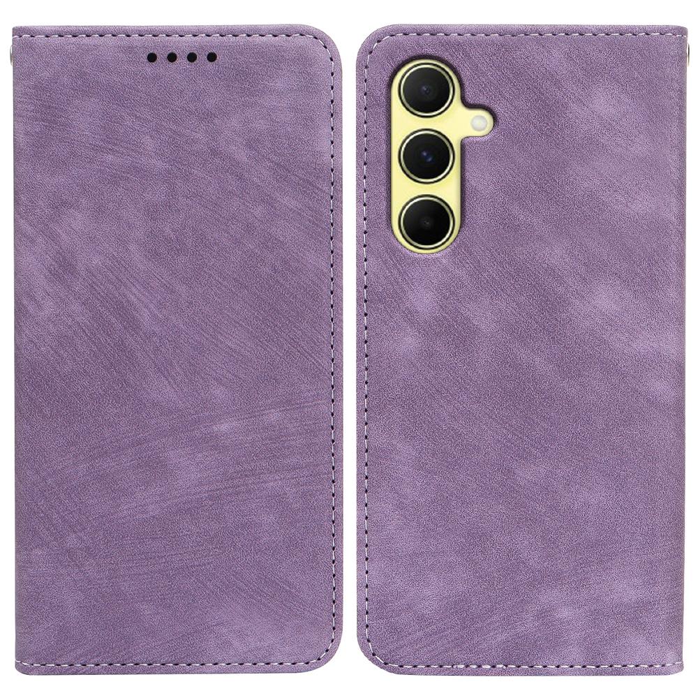 

For Samsung Galaxy S25 FE Case Strong Magnetic Leather Wallet Phone Cover with Striped Texture Purple