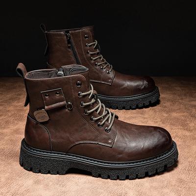 Botas de Cuero para Hombre de Alta Calidad Venta Caliente Punta Redonda Invierno Casual Cuero Exterior Elegantes Botines Moda Británica Antideslizantes Zapatos de Caña Alta