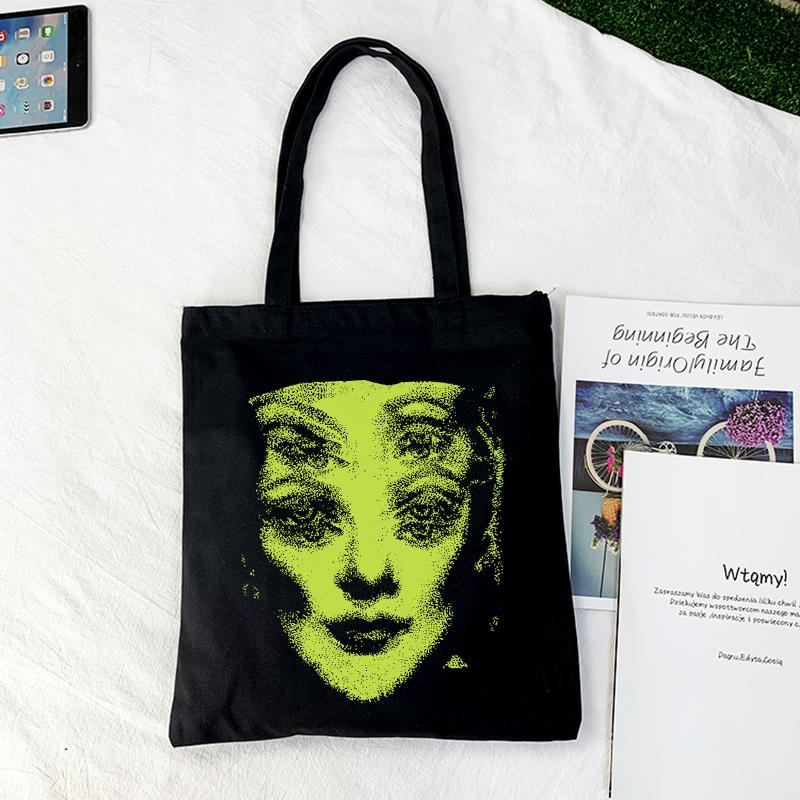 Horror Face Gothic Casual Dark Black Canvas Bag Large Capacity Hip-hop Shopper Bag Vintage High Street Y2k Women Shoulder Bags