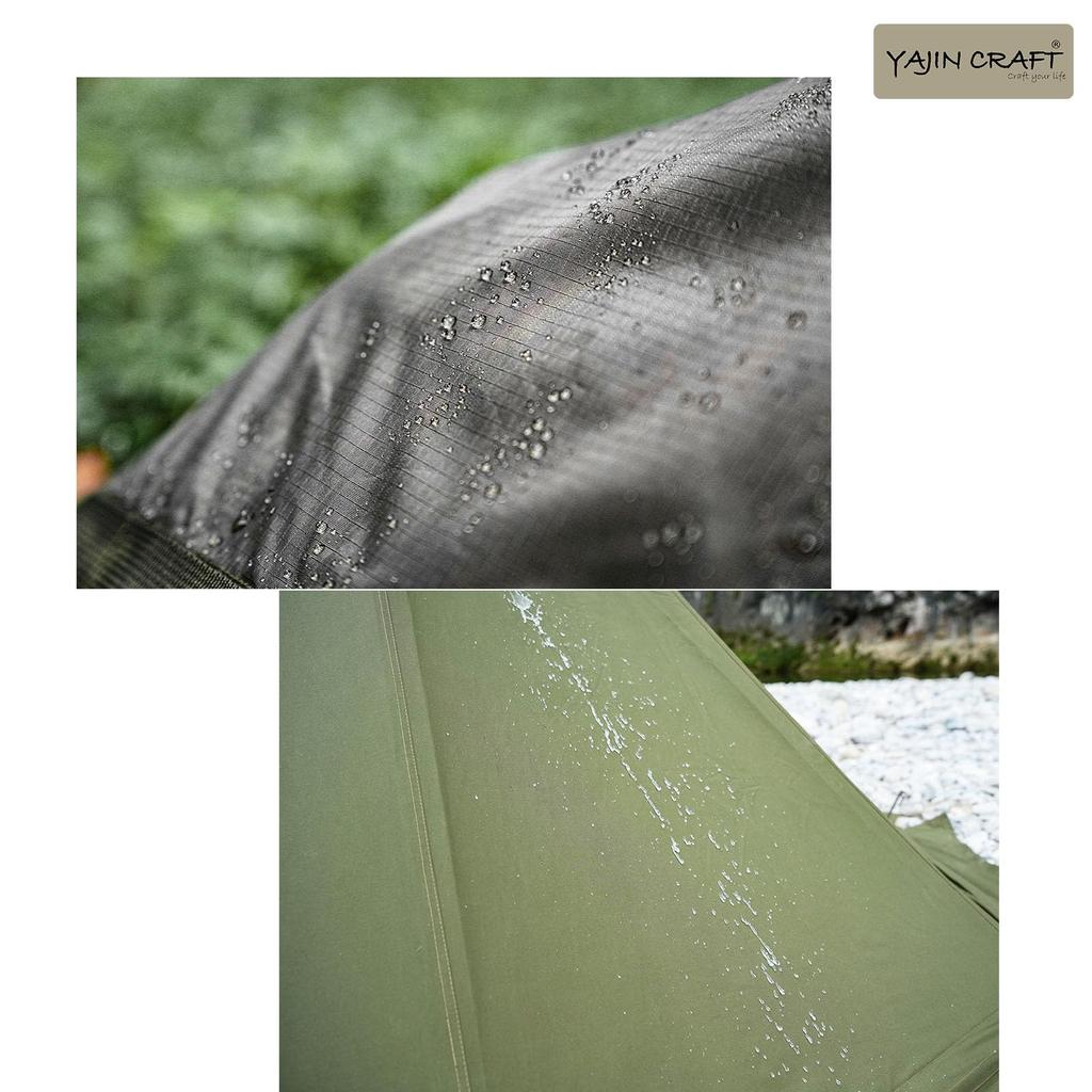 YAJIN CRAFT Military Tent Tipi-Style Tent, Green, One-Pole, TC Tent, with Cart, Perfect for Solo Camping, with Mosquito Net and Privacy Sheet