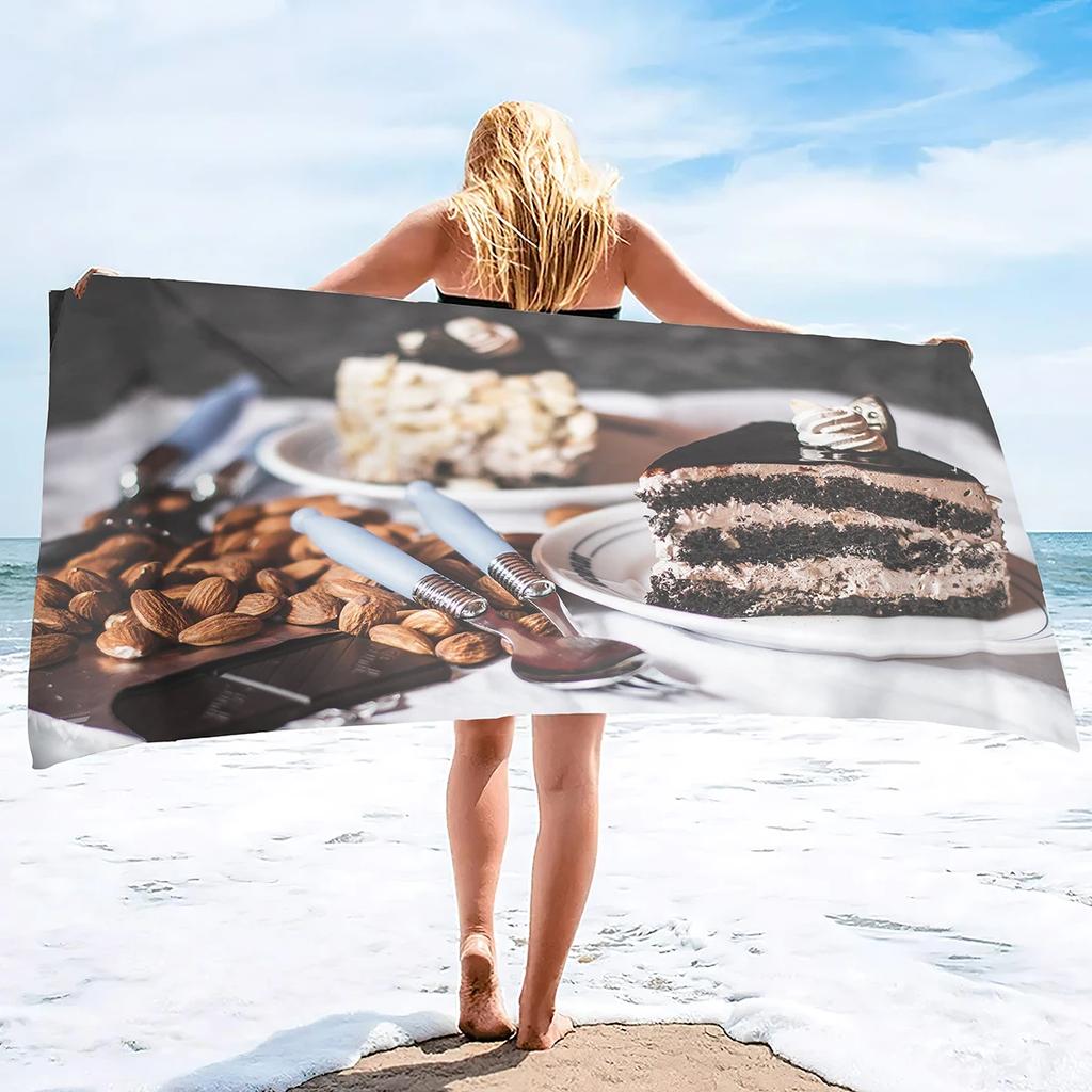 Cakes Beach Towels Cotton Beach Towel Super Absorbent Oversized Lightweight Quick-Dry Bath Towels Sand Free Turkish Beach Towels