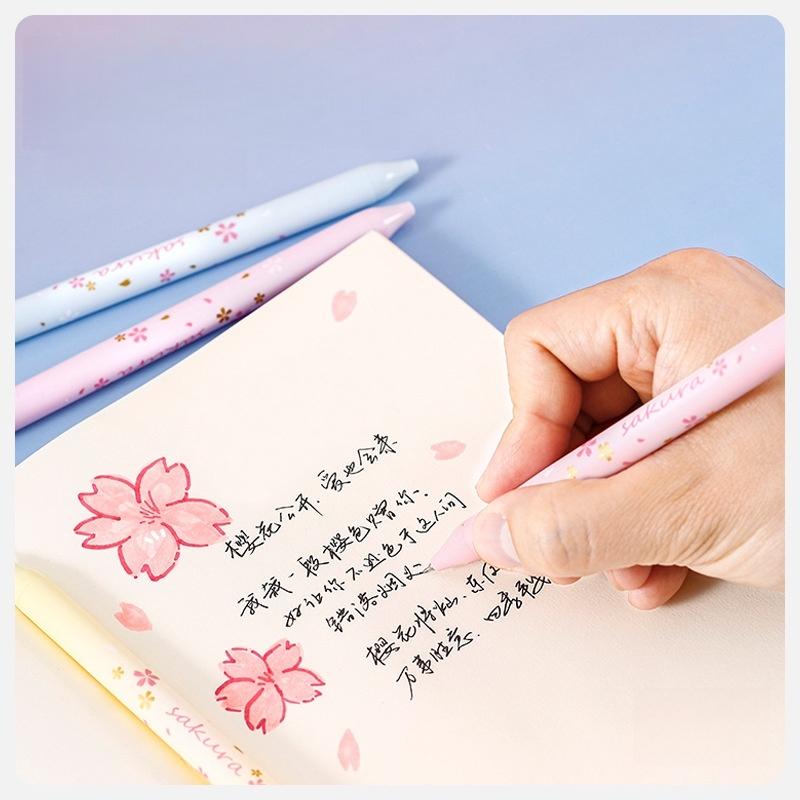 4pcs Sakura Gel Ink Pens Set Cherry Blossom Flower Print 0.5mm Ballpoint Black Color Ink Quick Dry Smooth Writing