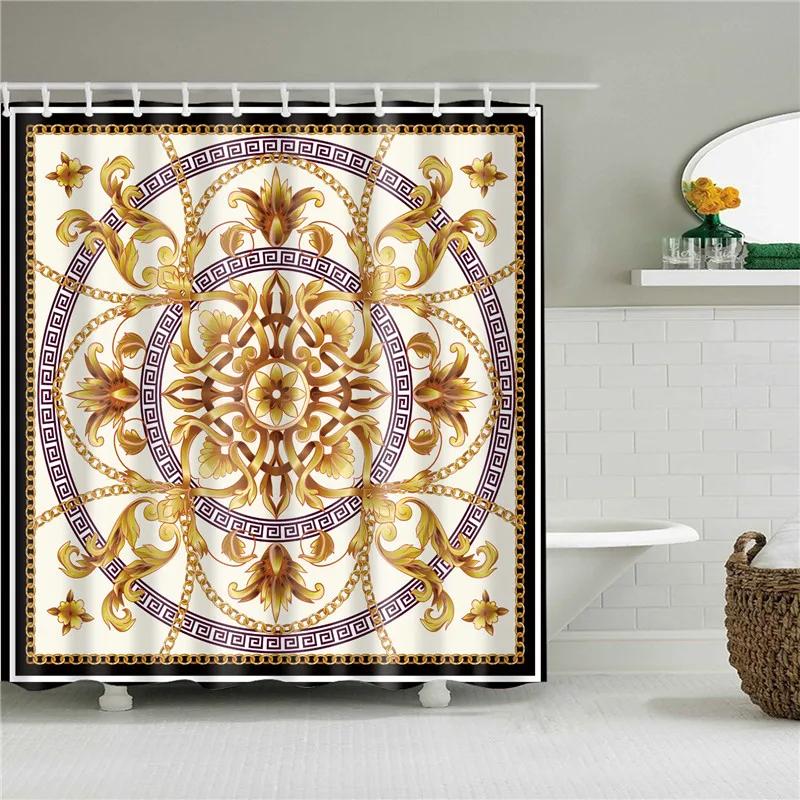 Holzhaus-Tür im Vintage-Stil Mandala Geometrisch Duschvorhang Badezimmervorhang Wasserdicht Polyester mit Haken