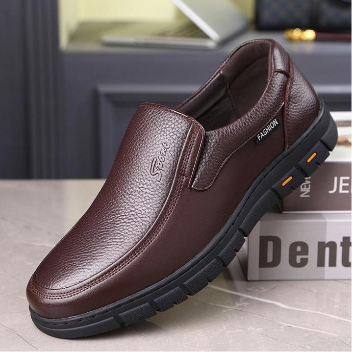 Genuine Leather Men's Shoes Soft Sole Middle-aged And Elderly Casual Leather Shoes Non-slip Wear-resistant Derby Shoes 38-48