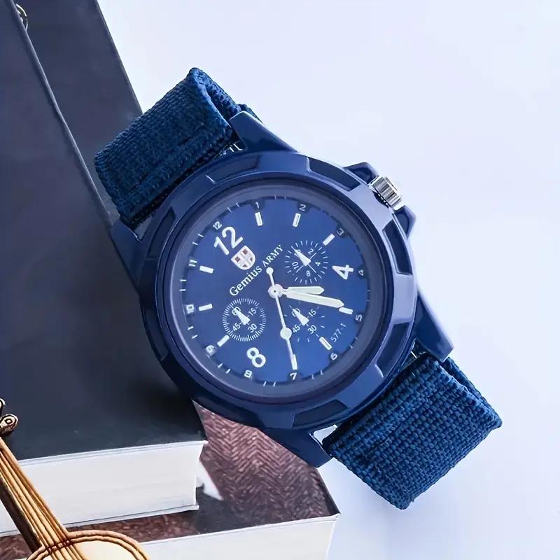 Δημοφιλές ανδρικό ρολόι με υφαντό λουράκι, αθλητικό ρολόι στρατιωτικού, ιδανική επιλογή για δώρα