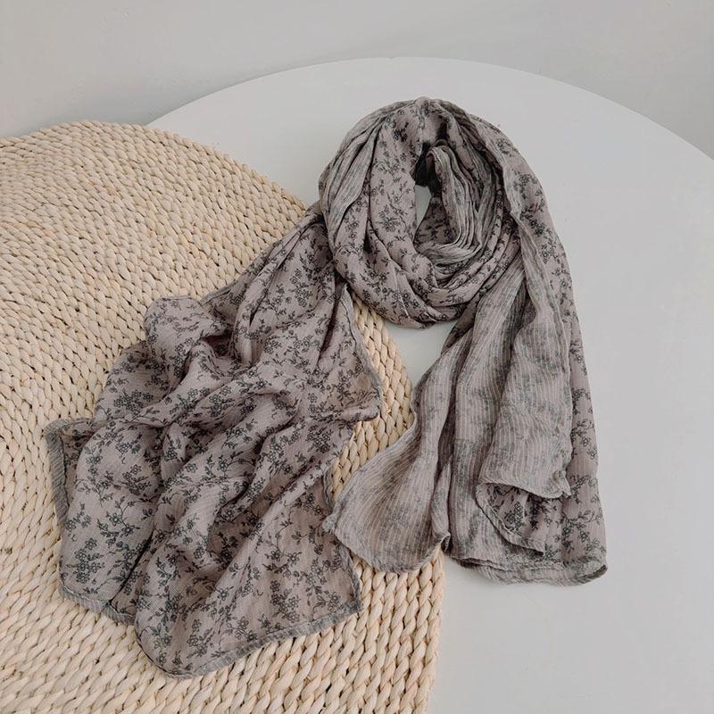 Floral Korean Cotton-Linen Scarf: Fashionable, Breathable Shawl for Autumn & Winter