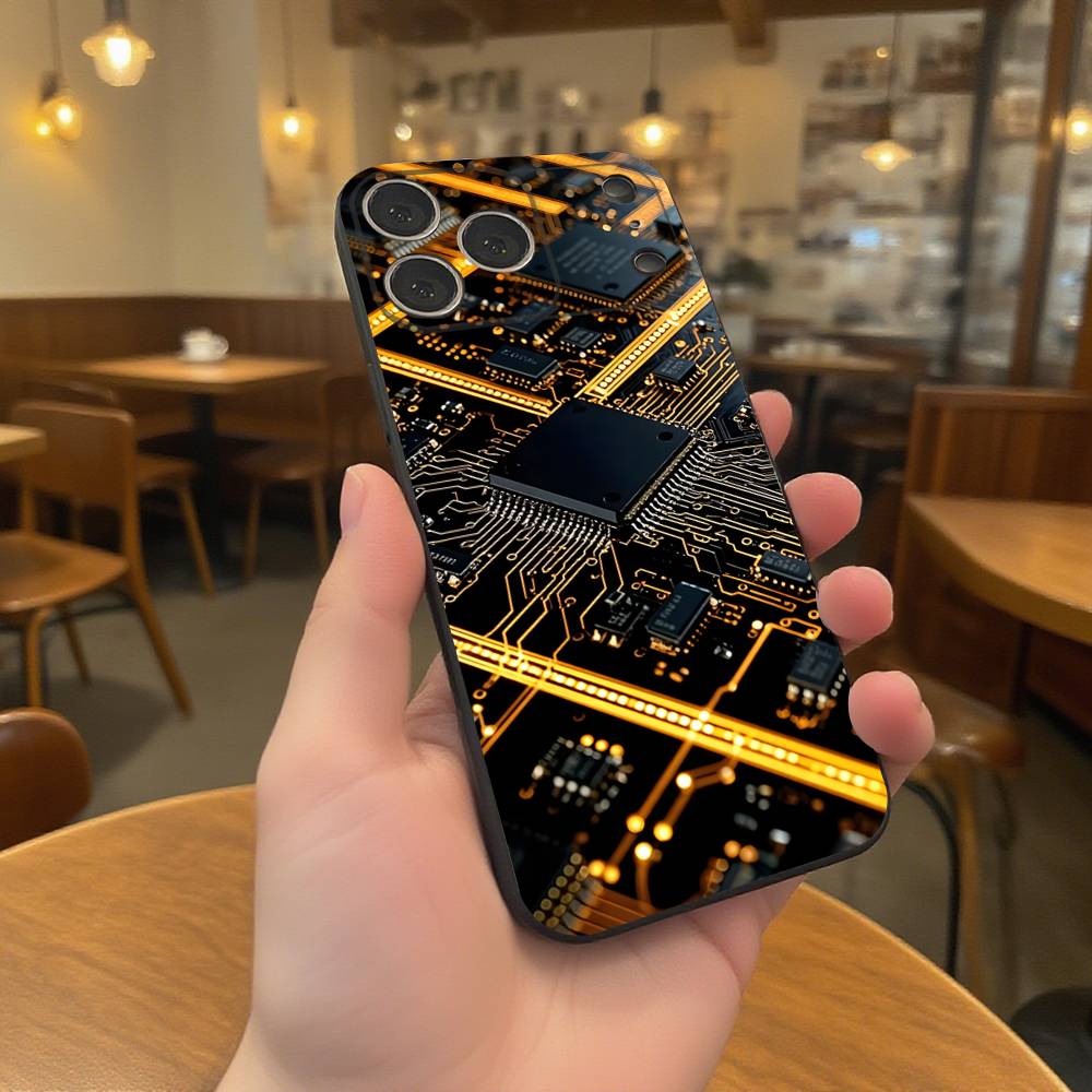 Science Circuit Board Wear-resistant Phone Case For iPhone 17,16,15,14,13,12,11,Pro,Max,Plus Black Soft Cover