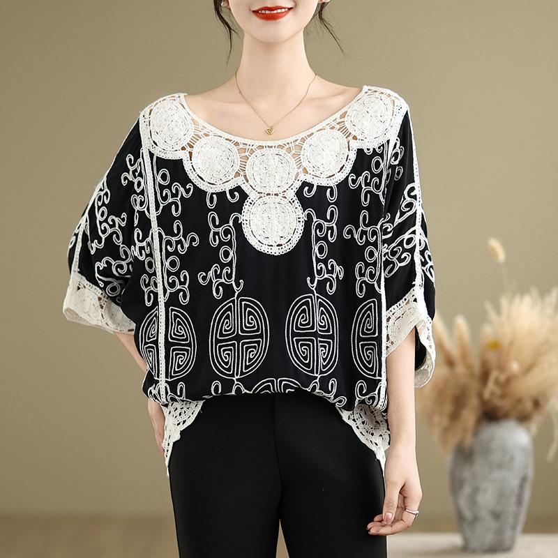 DIMANAF 2025 Summer Plus Size Women Bat Vintage T-Shirt Basic New Fashion Tops Tees Casual Loose Tees
