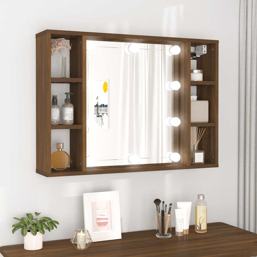 LED Mirror Cabinet In Brown Oak Look 76 X 15 X 55 Cm