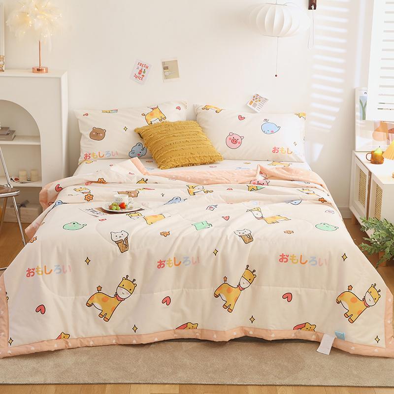 Cartoon Fish Pattern Summer Quilt 100% Cotton Soft Air Conditioning Thin Quilt for Kids Teens Home Sofa Bedroom Thin Blanket