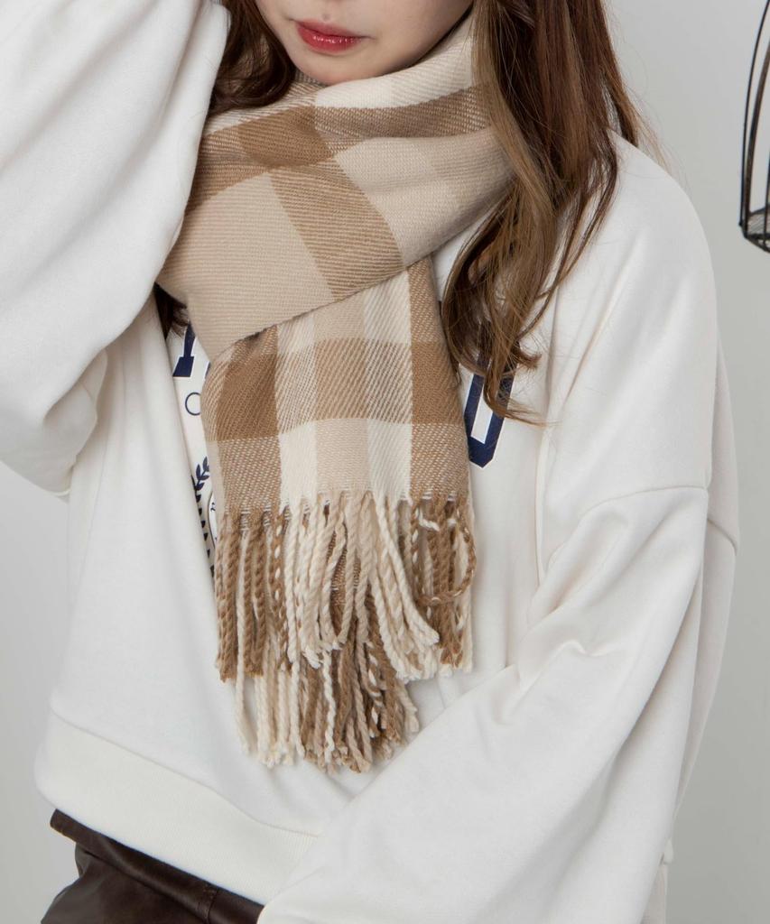 WEGO Unisex Large Checked Solid Perfect for Junior High and Perfect Gift for and and Size F Beige Scarf/Stole, Color, School, High, School, Adults,