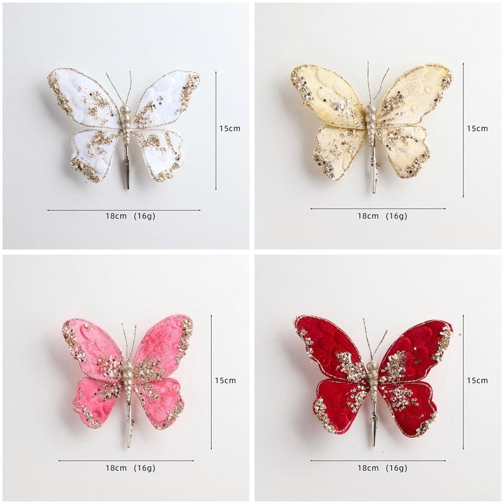 Glitter Christmas Artificial Butterfly Fabric Plastic Christmas Hanging Decoration  Christmas Decor