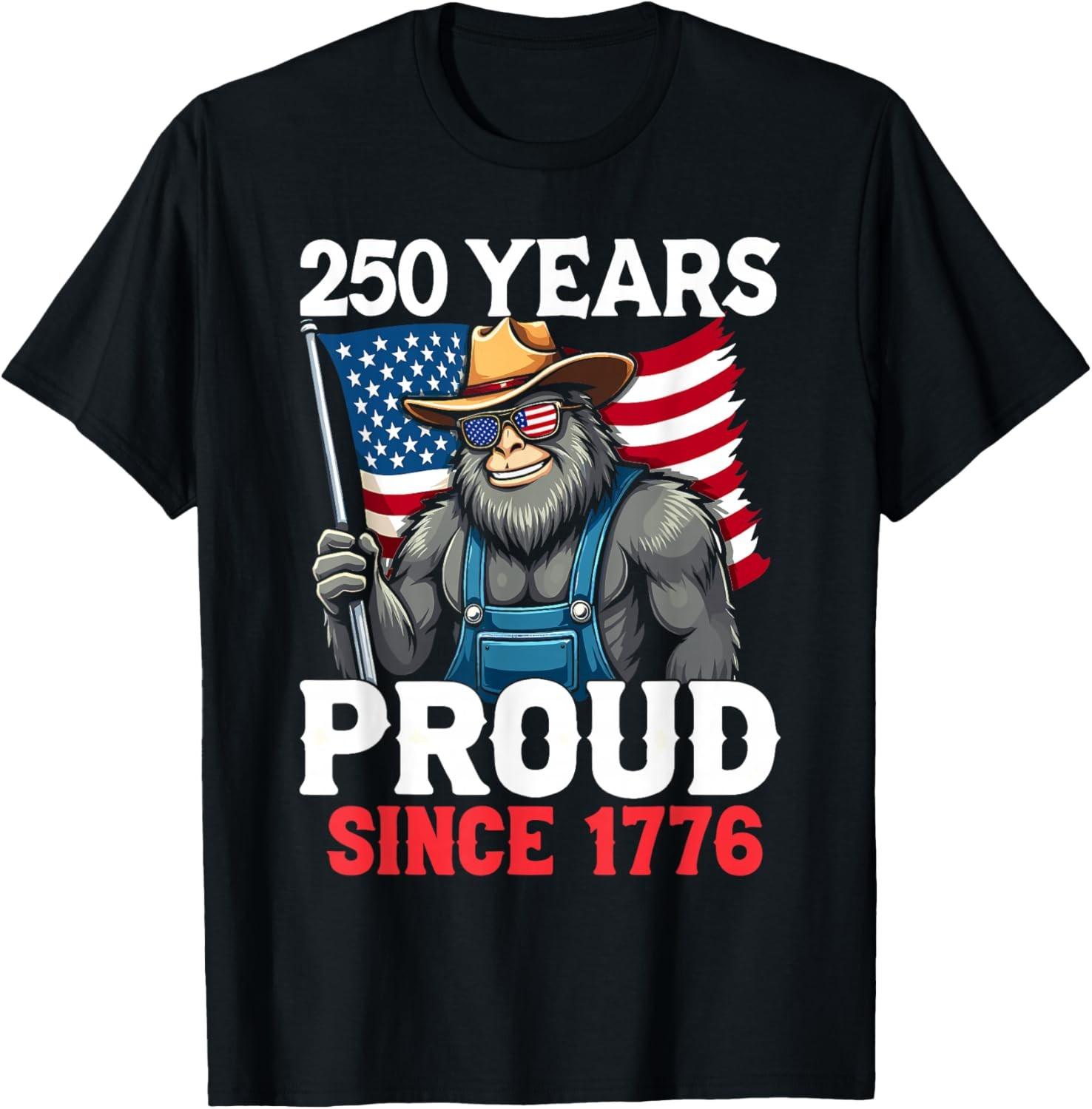 Farmer Bigfoot and Flag 250 Years 1776-2026 250th Birthday T-Shirt S разноцветный