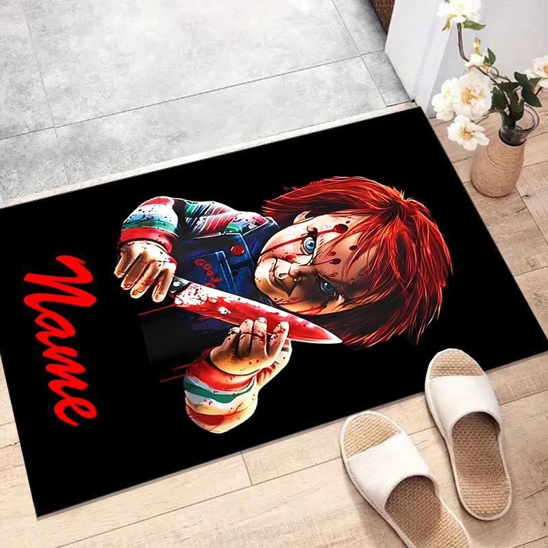 Custom Chucky Mat Personalized Name, Polyester Washable Indoor Entryway Rug, Gift for Christmas, Easter, Thanksgiving Day
