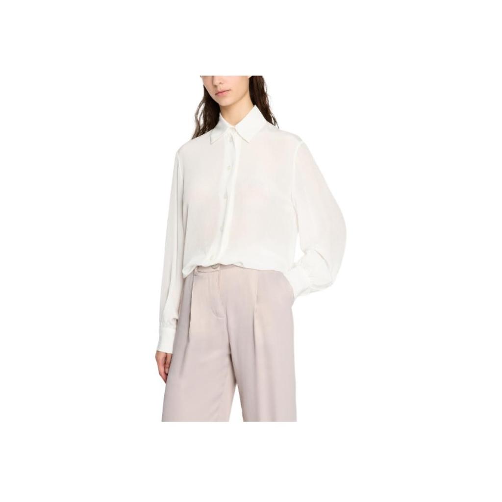 Armani Exchange SS24 Solid Color Polo Collar Single-Breasted Loose Long Sleeve Shirt Women shirts White 3DYC09-YNXZZ-1125