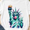 Fourth of July Shirt, Statue of Liberty Bubblegum Pop Art Tee, Trendy Retro Patriotic Top Men Women, Cool Usa Gift Tee