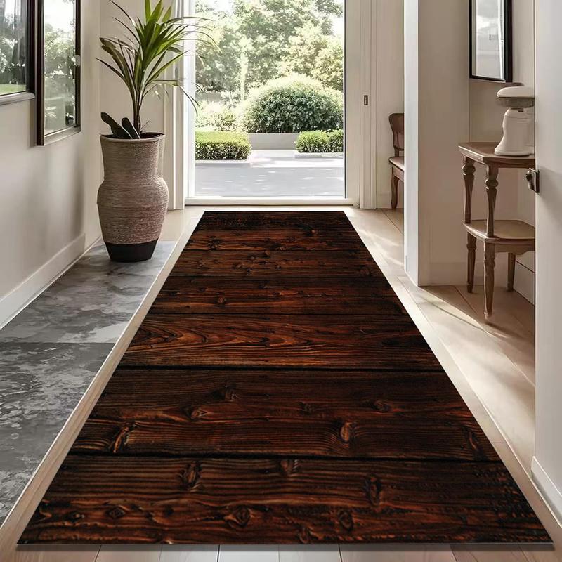 Rustieke Houten Runner – Verweerde Bruine Plankprint, Kunststof Hardhouten Vloermat voor Hal 50x160cm 20x63inch