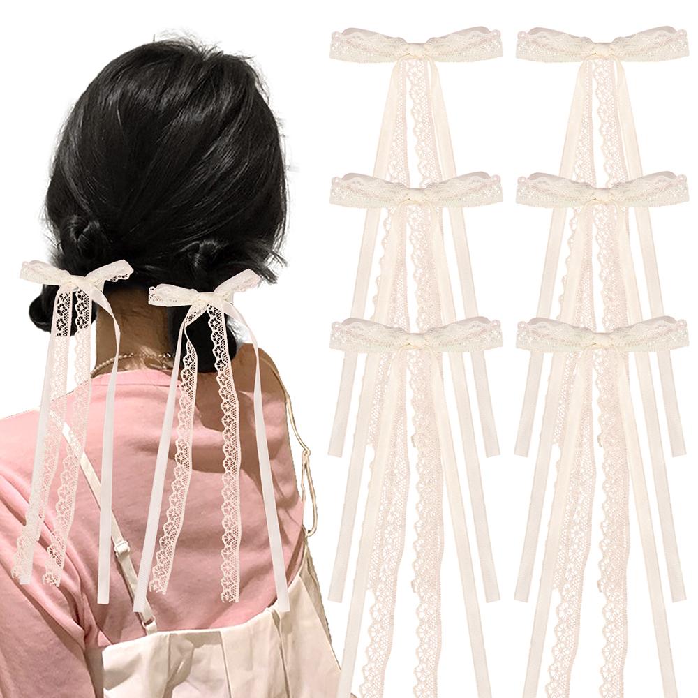 Y2K Girl's Lace Ribbon Bow Hair Clps Women's Long Bowknot Hairpins Lovely Lolita HairClips Hair Accessories 1PC