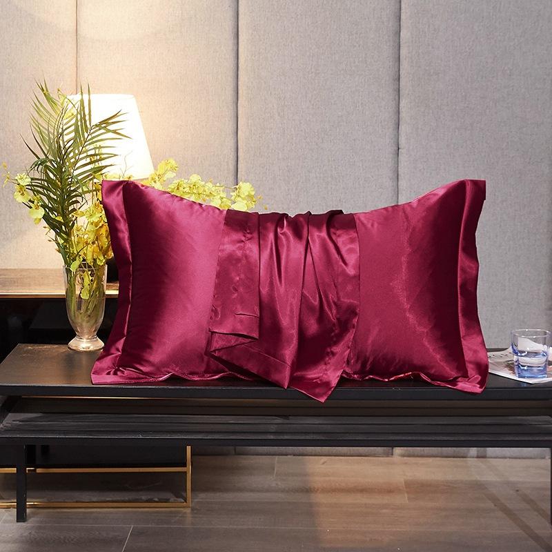 Solid Color Double-sided Silk Pillowcase Mulberry Silk Ice Silk Beauty Pillowcase Single Silk Wide-edge Pillowcase