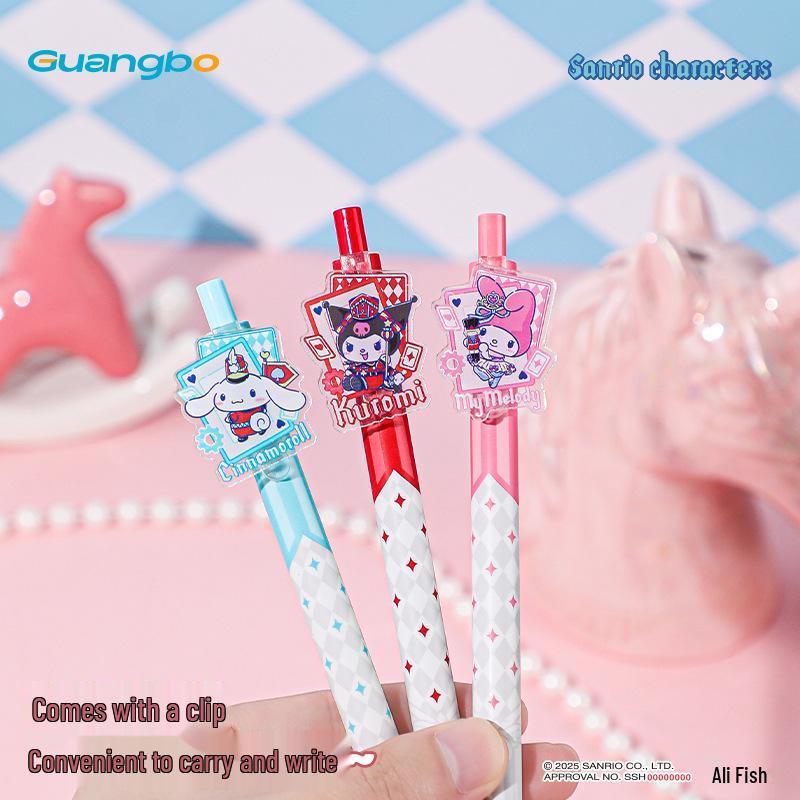 Sanrio Kuromi Clickable Ballpoint Pen, Cute Black Ink Exam Practice Pen with Writing Tip. 0.5mm