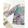 Women's plus size with pocket design spring new printed long-sleeved loose top