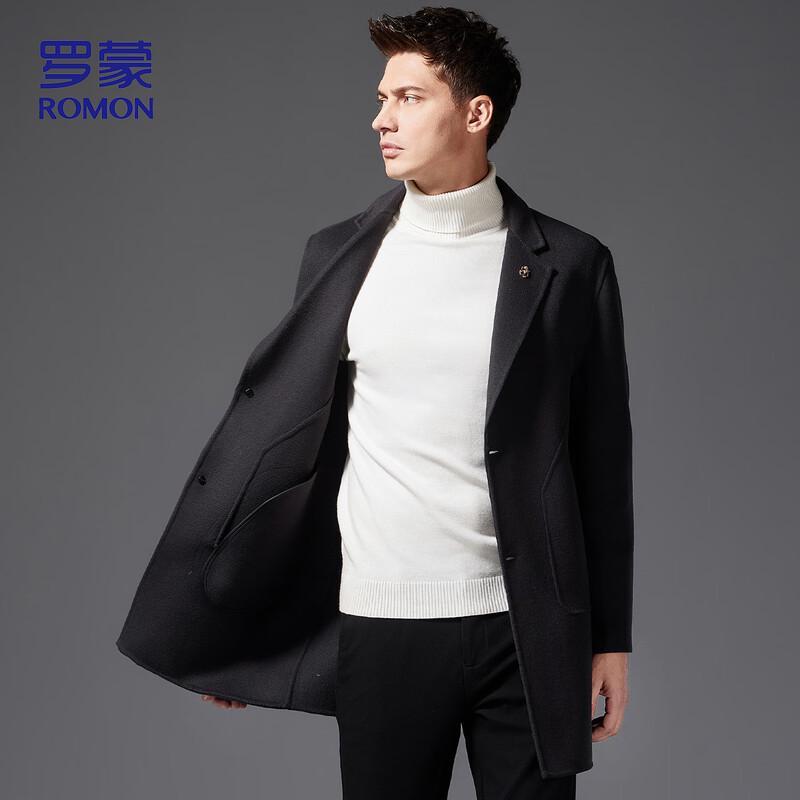 ROMON Men's MN302 Mid-Length Double-Faced Wool Blend Overcoat