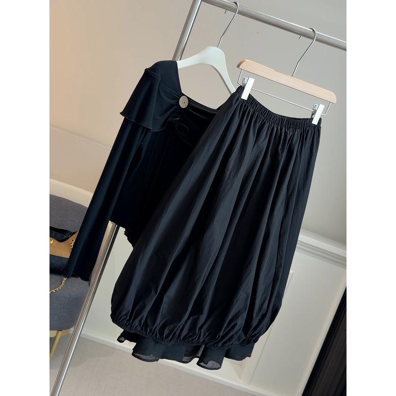 

Korean design sense splicing layered bud skirt women s spring new high waist thin fluffy jellyfish skirt L чорний