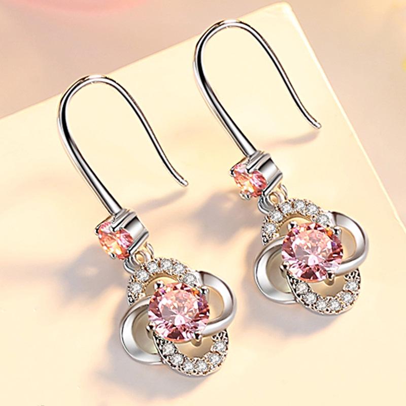 Korean Style Four-Leaf Clover Zirconium Earrings – Trendy Fashion Ear Hooks