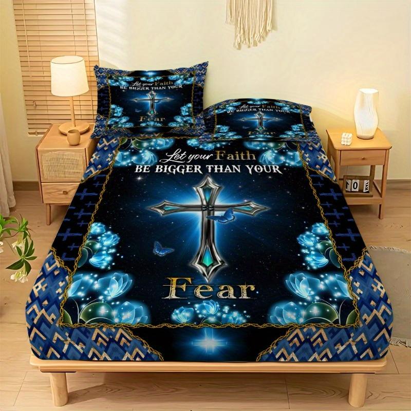 

3pcs Fitted Sheet Set - Cross Pattern Mattress Protector 1*Fitted Sheet + 2*Pillowcases Soft and Comfortable Bedding EU Twin(135x200cm)