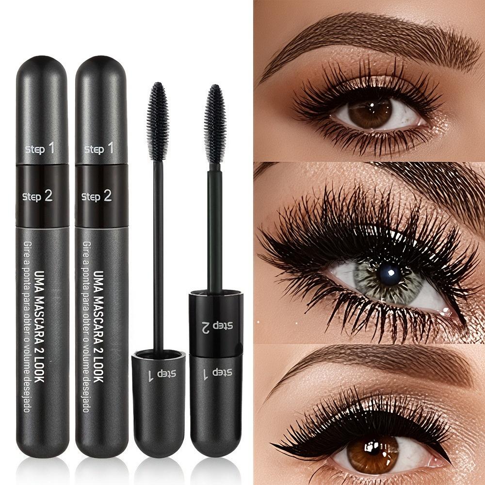 2-in-1 Verlängernder und Voluminöser Mascara, Langanhaltende Locken, Wasserfest, Einfach zu Bedienen, Geeignet für Anfänger und Party-Make-up 1pc black