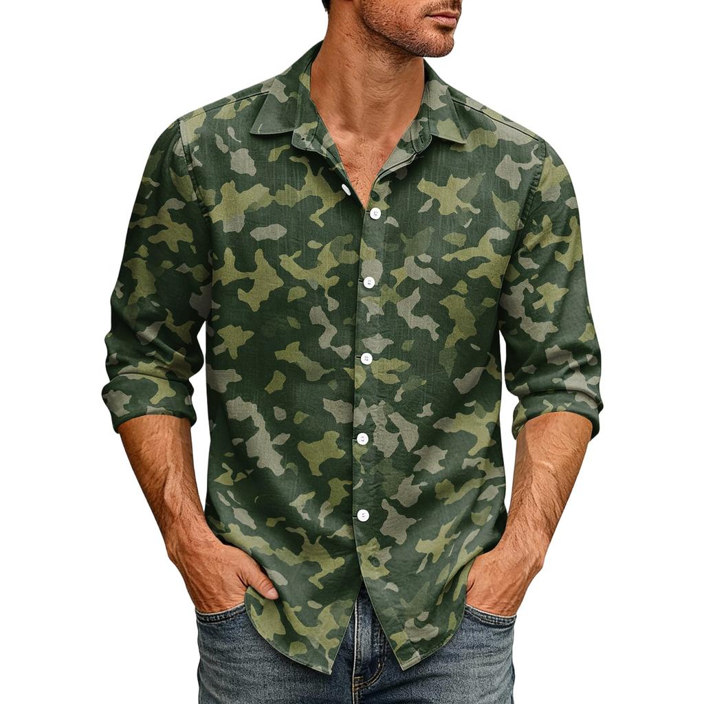 Men's Loose Fit Long Sleeve Shirt Casual Button Down Shirt with Classic Collar for Outdoor Daily Wear Breathable Fabric Suitable for Spring Autumn