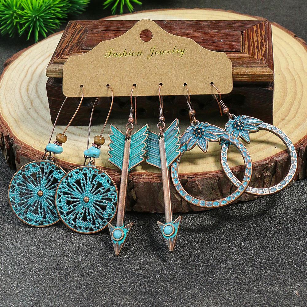Colorful Tassels Earrings Set Ethnic Women Geometric Round Bronze Metal Drop Vintage Boho Wholesale Zircon Party Gifts