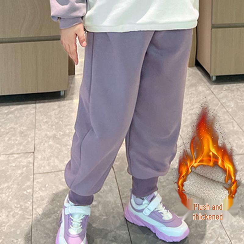 Plus Size Girls' Loose Fit Winter Sports Pants with Velvet Lining