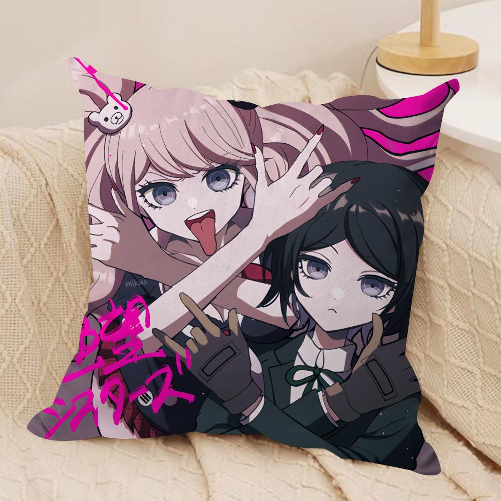 D-Danganronpa Anime Cute Cushion Cover Silky Short Plush Invisible Zipper Dustproof Sofa Pillow Case For Home Decor