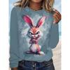 New 3D Rabbit Print Women's Fashionable T-shirt Winter And Autumn Warm-up Women's Long-sleeved Top Street And Urban Warm T-shirt