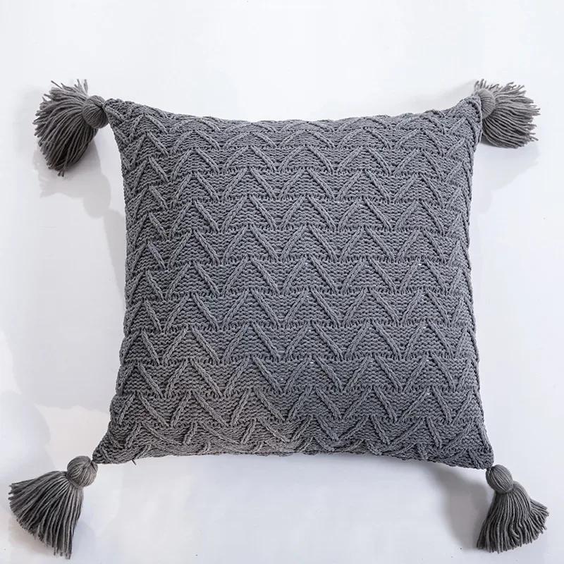 REGINA Cute Tassels Chenille Pillow Case Nordic Bed Knitted Pillow Cover Fall Home Decorative Pillowcase Sofa Soft Cushion Cover
