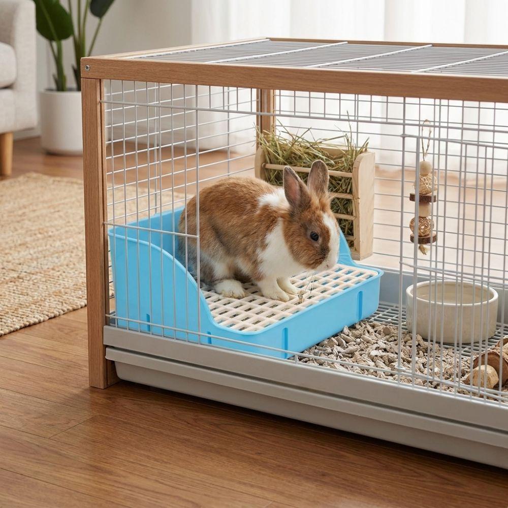 Anti Splashing Rabbit Litter Box Detachable Grids High Side Grid Small Animal Litter Pan Potty Trainer Double Layer