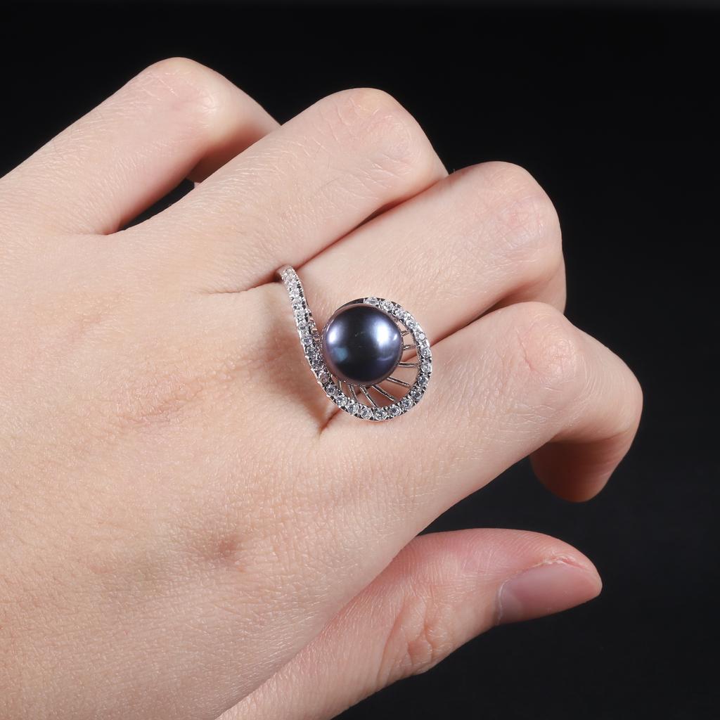 S925 Sterling Silver Natural Freshwater Pearl Ring Personality Temperament Light Luxury Inlaid 10Mm Bread Bead Ring